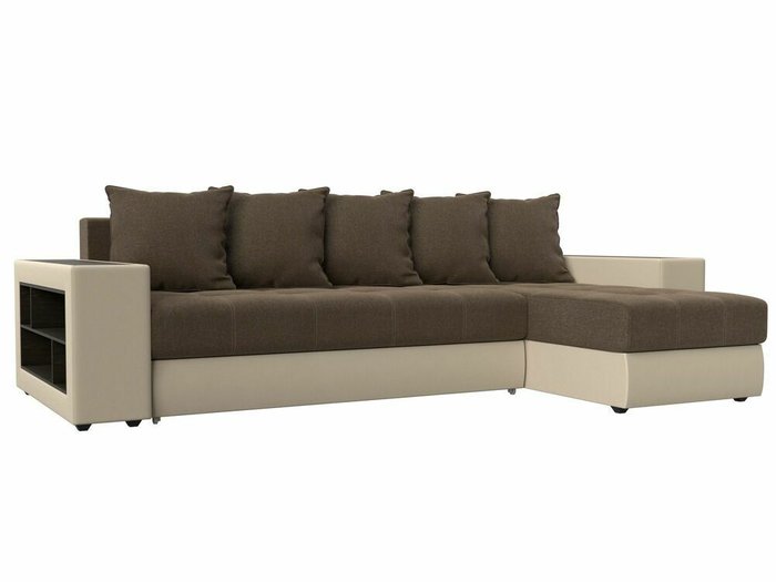 Угловой диван-кровать Дубай коричнево-бежевого цвета (ткань/экокожа)  правый угол