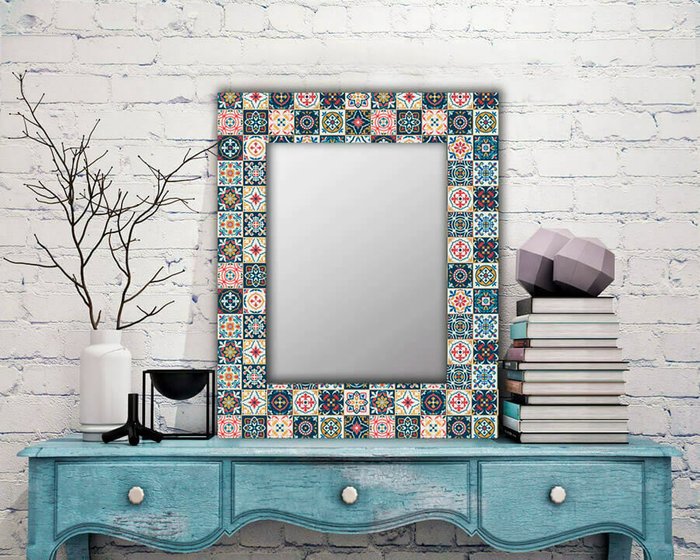 Настенное зеркало Марокканская плитка 50х65 голубого цвета - лучшие Настенные зеркала в INMYROOM