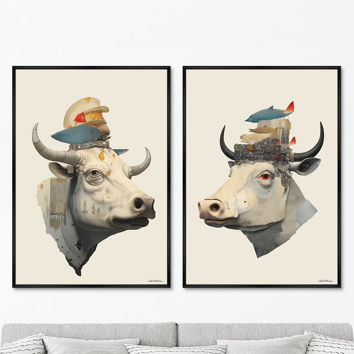Набор из двух репродукций картин Cow dreams, 2024г. - купить Картины по цене 49998.0