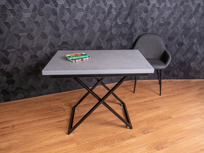 Стол трансформер Compact из керамогранита цвета гриджио на черных опорах - купить Обеденные столы по цене 43990.0