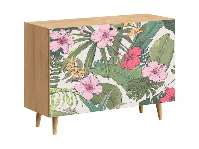 Комод Frida с принтом Tropics на деревянных ножках - купить Комоды по цене 35900.0
