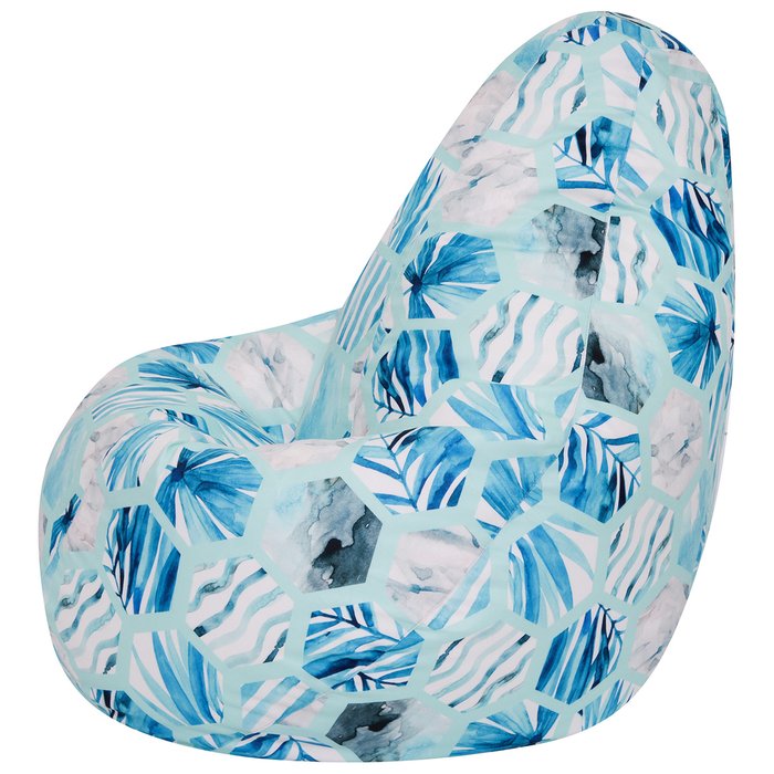 Кресло-мешок Груша L Оазис в обивке из велюра бело-голубого цвета  - купить Бескаркасная мебель по цене 2790.0