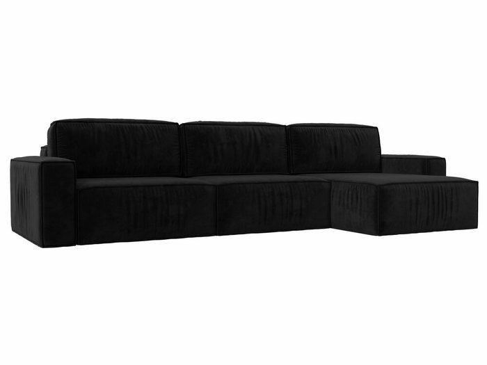 Угловой диван-кровать Прага Классик лонг черного цвета правый угол