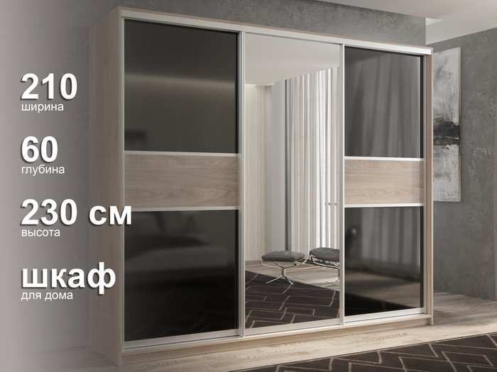 Шкаф-купе Кааппи-9 210 цвета Кастелло серый  - лучшие Шкафы-купе в INMYROOM