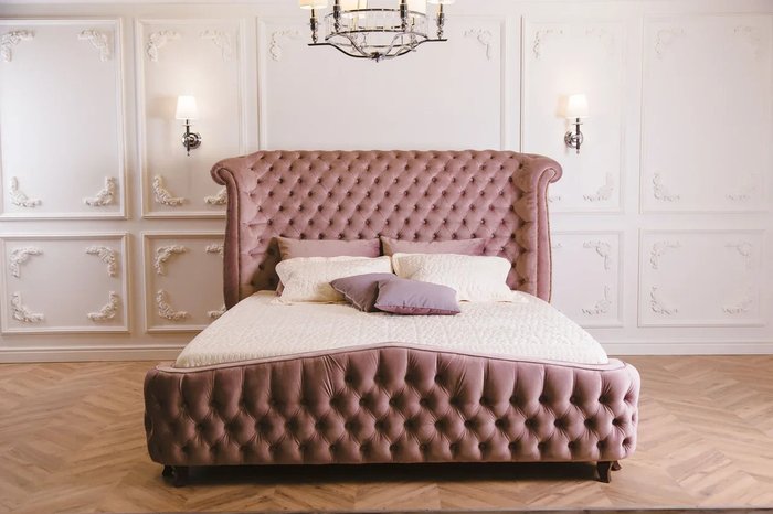Кровать Berlinda 180х200 с велюровой обивкой розового цвета - лучшие Кровати для спальни в INMYROOM