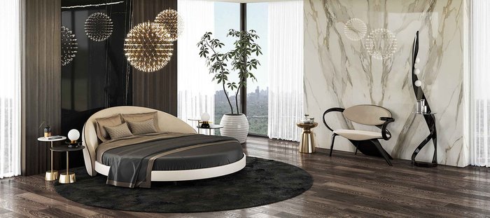 Кровать круглая Apriori L с изголовьем темно-бирюзового цвета диаметр 220 - купить Кровати для спальни по цене 145970.0