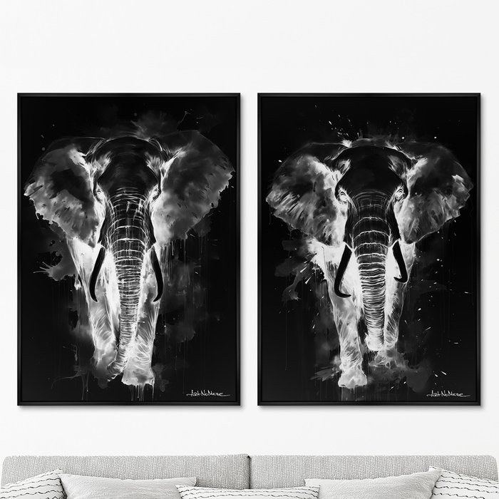 Набор из 2-х репродукций картин на холсте Walking elephants, in the dark, 2024г. - купить Картины по цене 49998.0