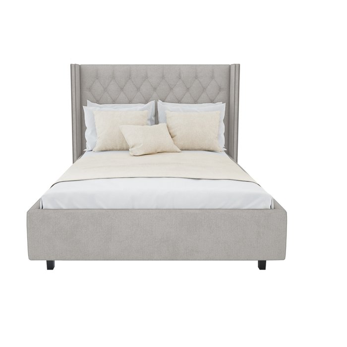 Кровать с декоративными гвоздиками Wing Лён Молочный 160х200 - лучшие Кровати для спальни в INMYROOM