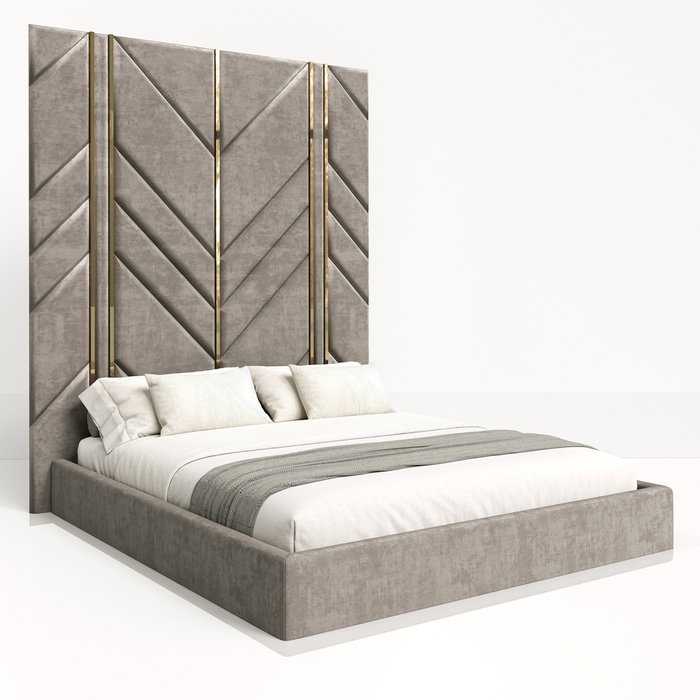 Кровать Гарда 160х200 светло-серого цвета с мягкими панелями и подъемным механизмом - купить Кровати для спальни по цене 162900.0