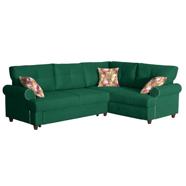 Угловой диван левый Мирта с обивкой из велюра зеленого цвета