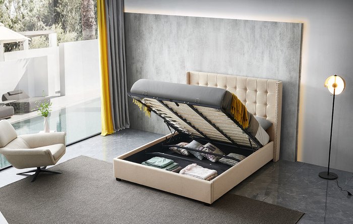 Кровать с подъемным механизмом Vivien 160x200 бежевого цвета - лучшие Кровати для спальни в INMYROOM