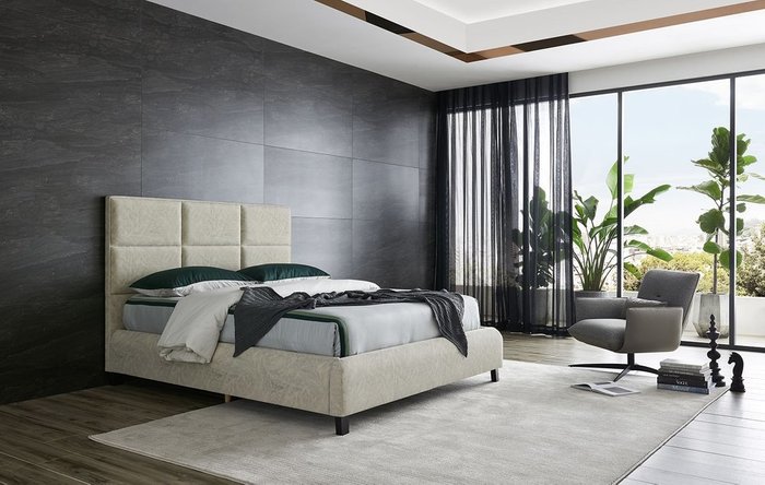 Кровать с подъемным механизмом Emilia 180x200 серо-бежевого цвета - купить Кровати для спальни по цене 38121.0