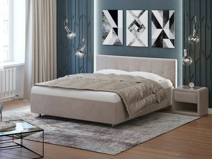 Кровать без основания Diamo 140х190 бежево-коричневого цвета (велюр) - купить Кровати для спальни по цене 31240.0