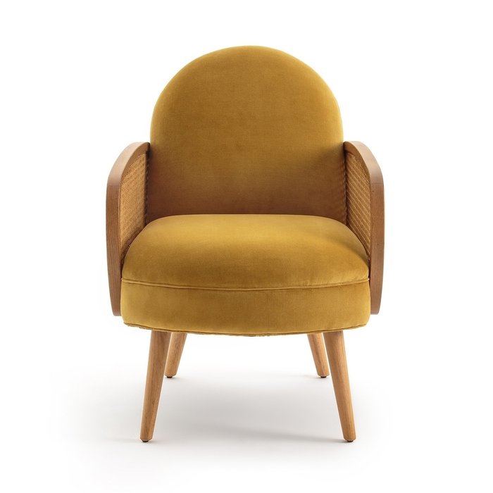 Кресло из велюра и плетеной отделкой Buisseau желтого цвета - купить Интерьерные кресла по цене 44330.0