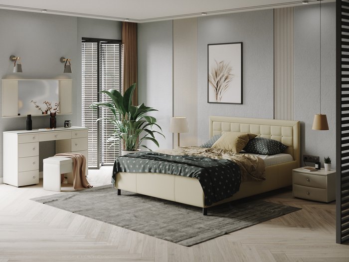 Кровать Como Veda 2 160х200 светло-бежевого цвета (велюр) - купить Кровати для спальни по цене 30220.0