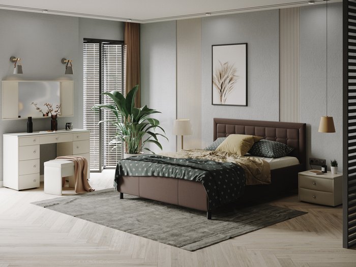 Кровать Como Veda 2 140х200 темно-коричневого цвета (велюр) - купить Кровати для спальни по цене 27960.0