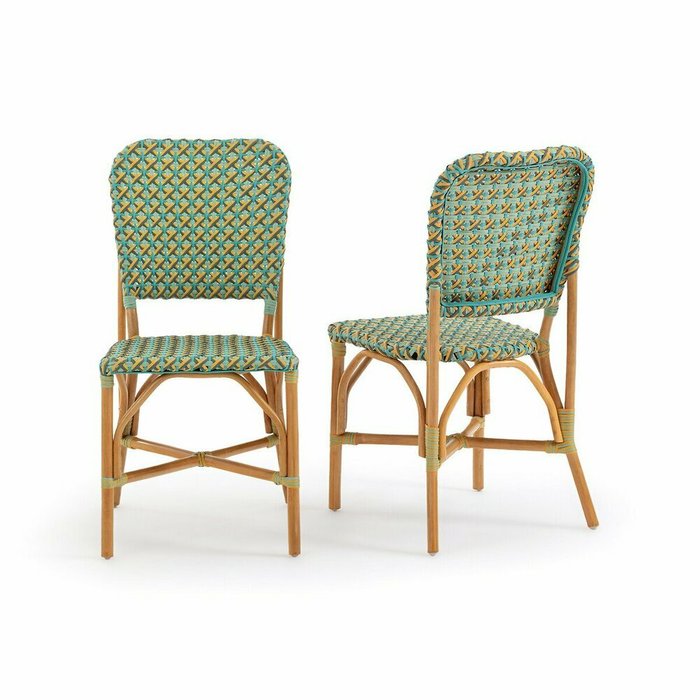 Комплект из двух плетеных стульев из ротанга Musette зеленого цвета - лучшие Обеденные стулья в INMYROOM