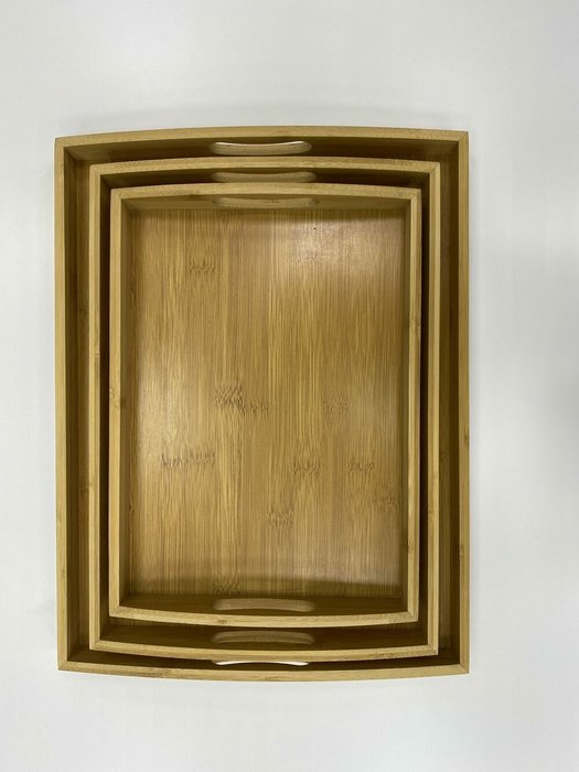 Набор из трех подносов с ручками Bamboo Trays Set With Handles бежевого цвета Набор из трех подносов с ручками Bamboo Trays Set With Handles бежевого цвета