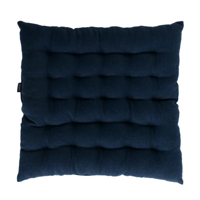 Стеганная подушка на стул из умягченного льна темно-синего цвета