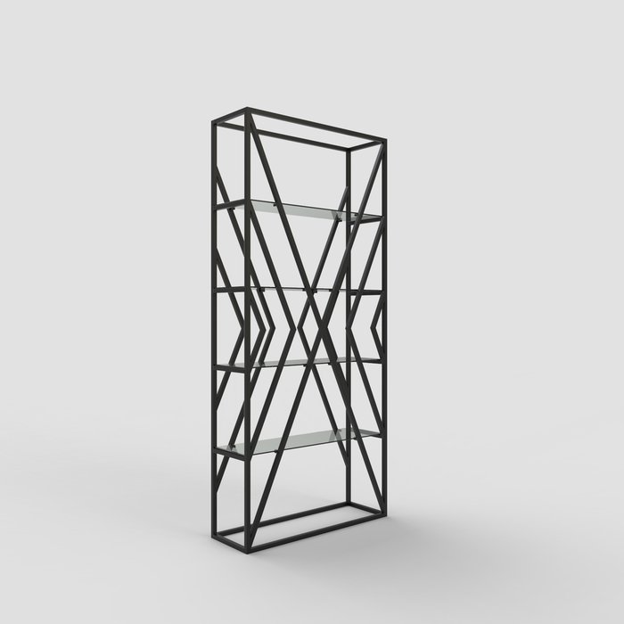 Стеллаж "Marsel" черный с прозрачным стеклом (2200х1100х300)