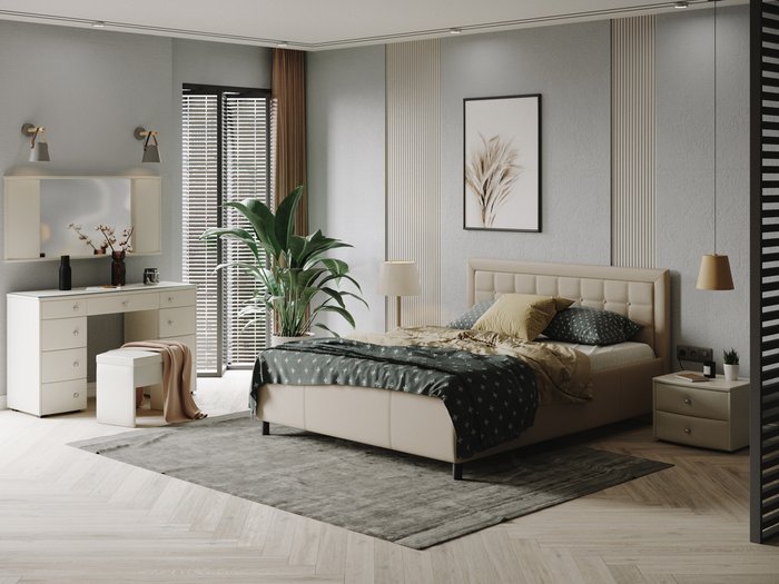 Кровать Como Veda 2 160х190 бежевого-коричневого цвета (рогожка) - купить Кровати для спальни по цене 26330.0