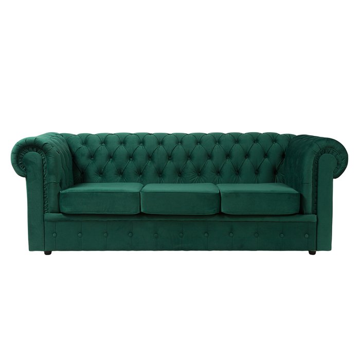 Прямой диван Chesterfield зелёного цвета 