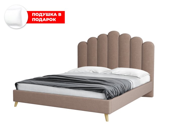 Кровать Lixano 160х200 в обивке из велюра темно-бежевого цвета с подъемным механизмом Кровать Lixano 160х200 в обивке из велюра темно-бежевого цвета с подъемным механизмом