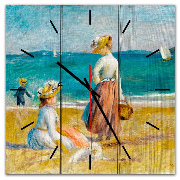 Настенные часы Фигуры на пляже из массива сосны 50х50
