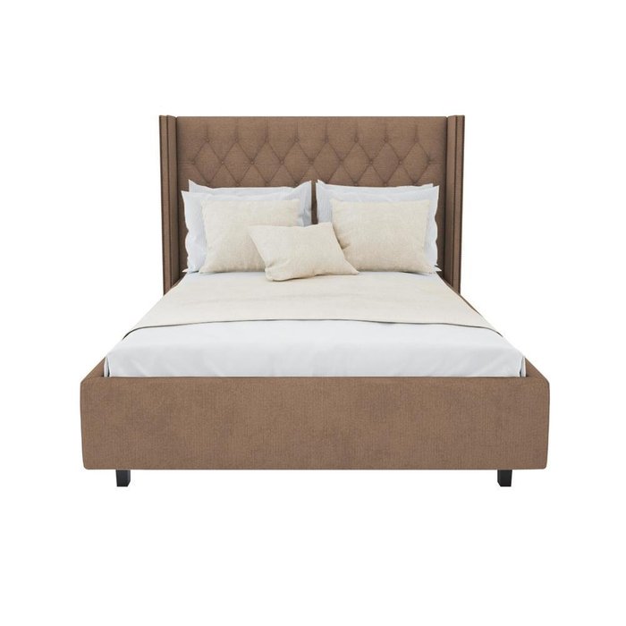 Кровать с декоративными гвоздиками Wing Велюр Светло-коричневый 160х200 - лучшие Кровати для спальни в INMYROOM