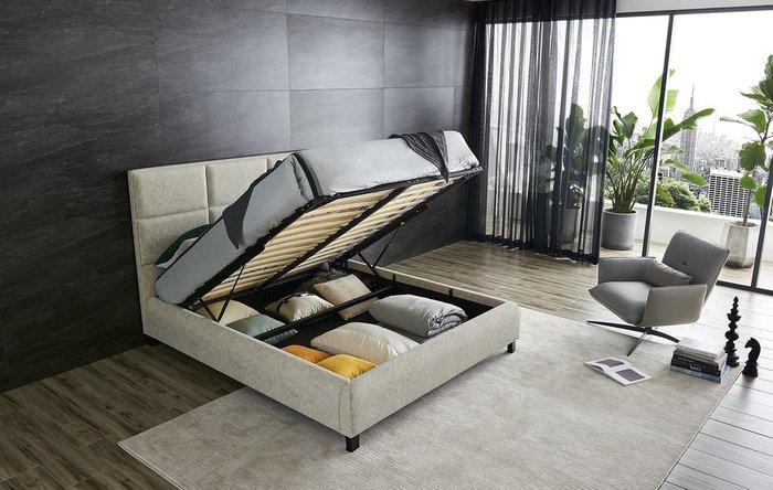 Кровать с подъемным механизмом Emilia 180x200 серо-бежевого цвета - лучшие Кровати для спальни в INMYROOM