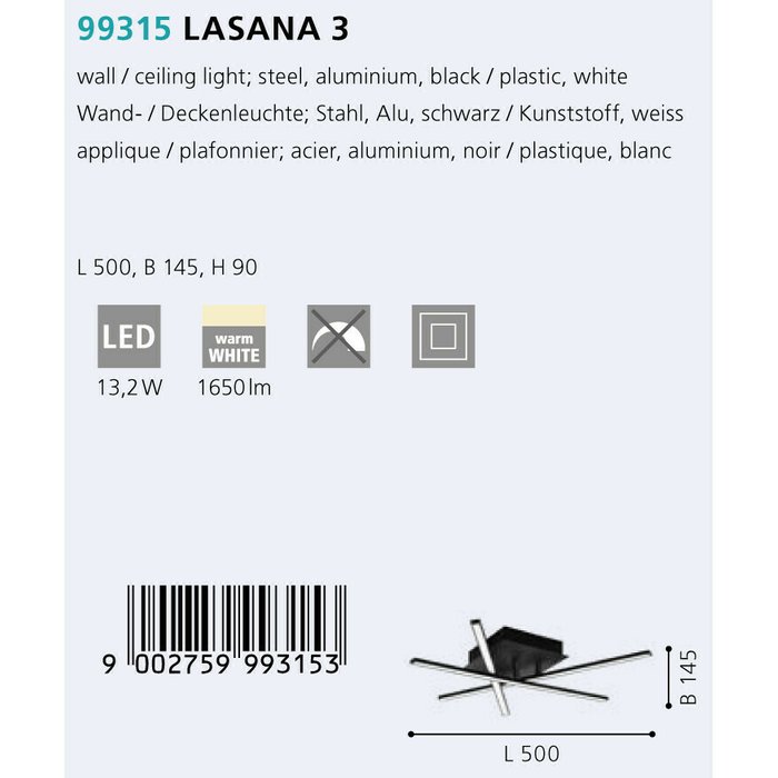 Потолочный светодиодный светильник Lasana черного цвета - купить Потолочные светильники по цене 14290.0