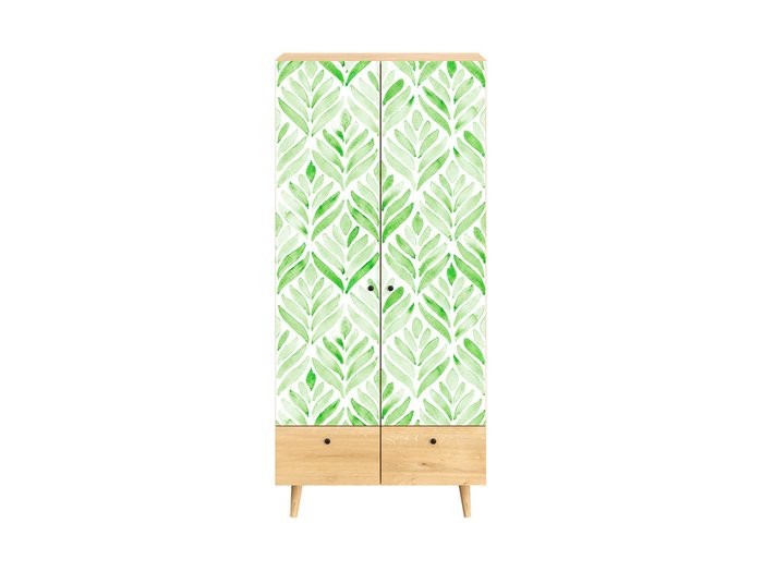 Шкаф Frida с зелено-белым фасадом на деревянных ножках - купить Шкафы распашные по цене 53100.0
