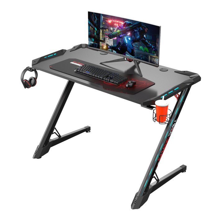 Игровой компьютерный стол Pro черного цвета c RGB подсветкой