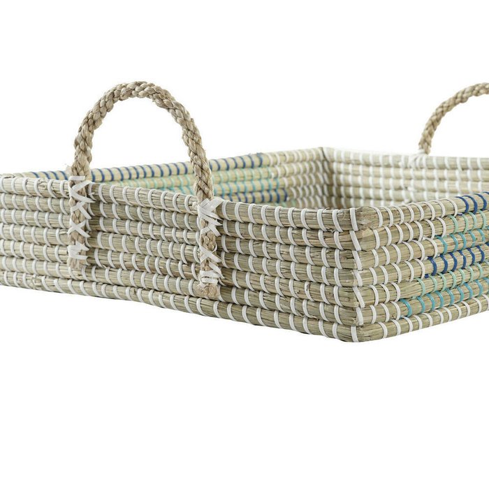 Набор подносов Корзина Белый бирюзовый Натуральный Тропический 48 x 38 x 15 cm Металл (2 штук) - лучшие Подносы в INMYROOM