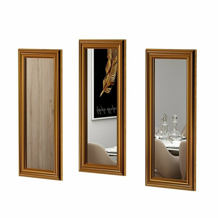Набор из трех настенных зеркал  Decor 30х70 золотого цвета - купить Настенные зеркала по цене 31212.0