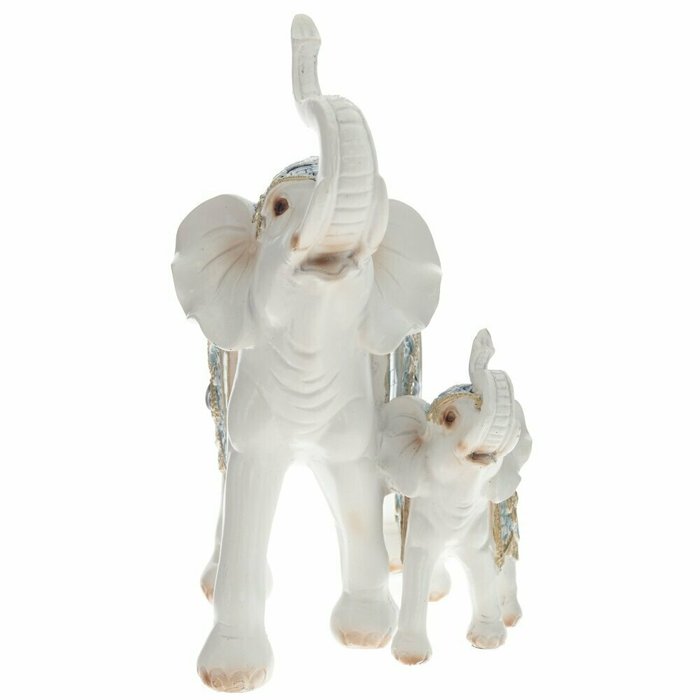 Фигурка декоративная Слоны бело-голубого цвета - купить Фигуры и статуэтки по цене 3923.0
