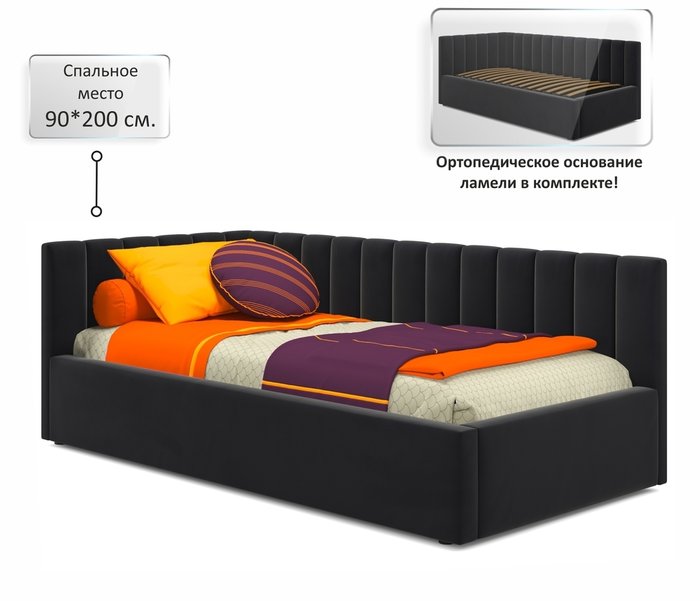 Кровать Milena 90х200 черного цвета с ортопедическим основанием - лучшие Кровати для спальни в INMYROOM