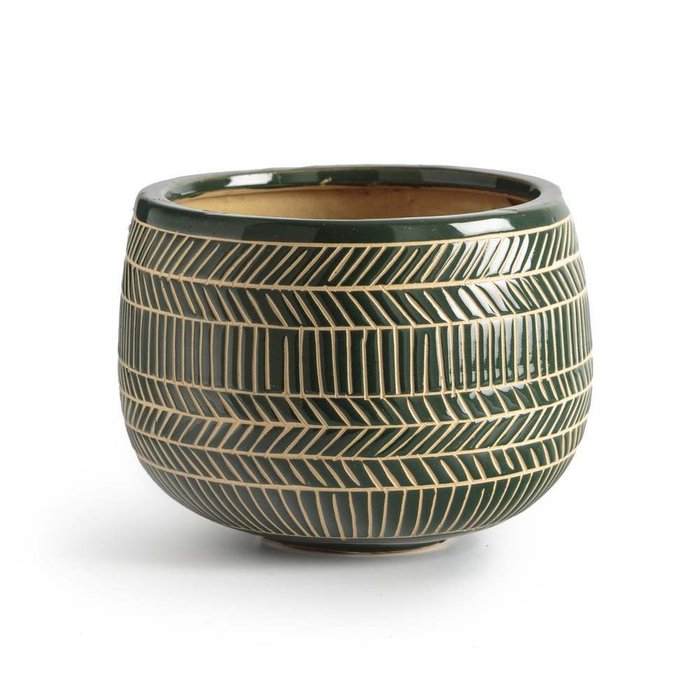 Кашпо из керамики Senshah темно-зеленого цвета