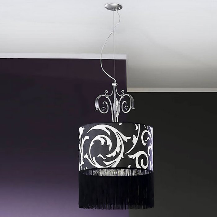 Подвесной светильник Schuller La Divina с абажуром декорированным черной бахромой - купить Подвесные светильники по цене 23630.0