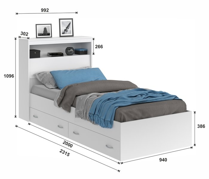 Кровать Виктория 90х200 с двумя тумбами белого цвета - купить Спальные гарнитуры по цене 15050.0