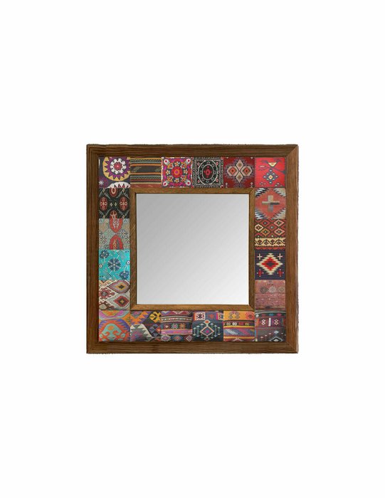 Настенное зеркало с каменной мозаикой 33x33 коричнево-розового цвета