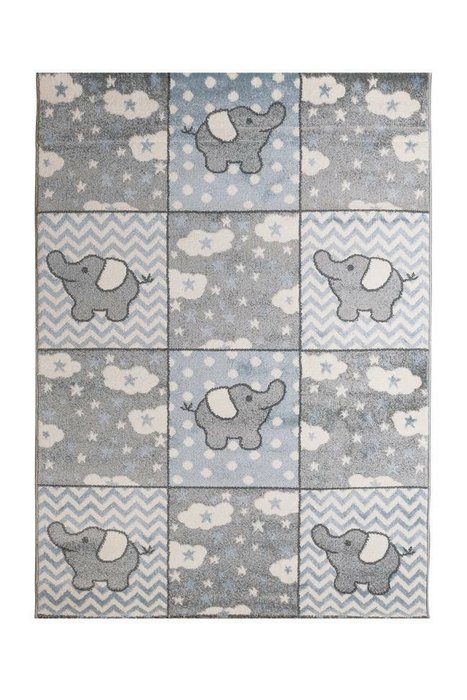 Ковер детский Kids Elephants 80х150 серо-голубого цвета