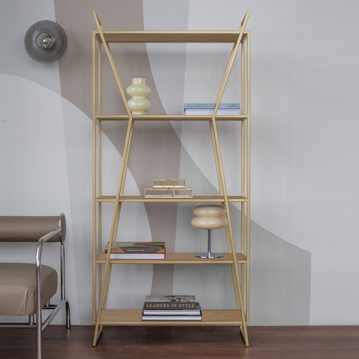 Стеллаж Oslo Mini коричнево-золотого цвета - лучшие Стеллажи в INMYROOM Стеллаж Oslo Mini коричнево-золотого цвета - лучшие Стеллажи в INMYROOM