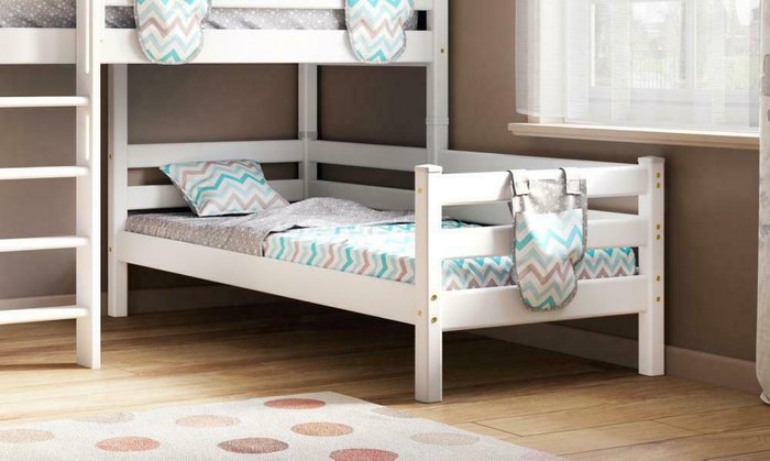Кровать угловая двухъярусная Соня 80х190 белого цвета - купить Двухъярусные кроватки по цене 38330.0