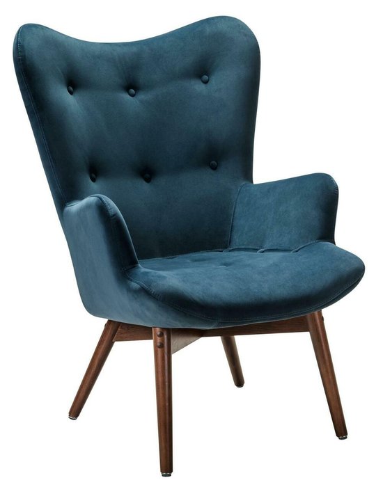 Кресло Хайбэк синего цвета с коричневыми ножками