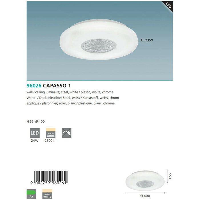Светильник настенно-потолочный Eglo Capasso 1 96026 - лучшие Потолочные светильники в INMYROOM