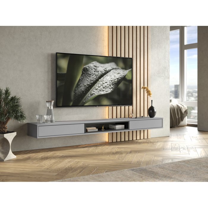 Тумба под телевизор Делора 200 цвет шиншилла серая - лучшие Тумбы для ТВ в INMYROOM