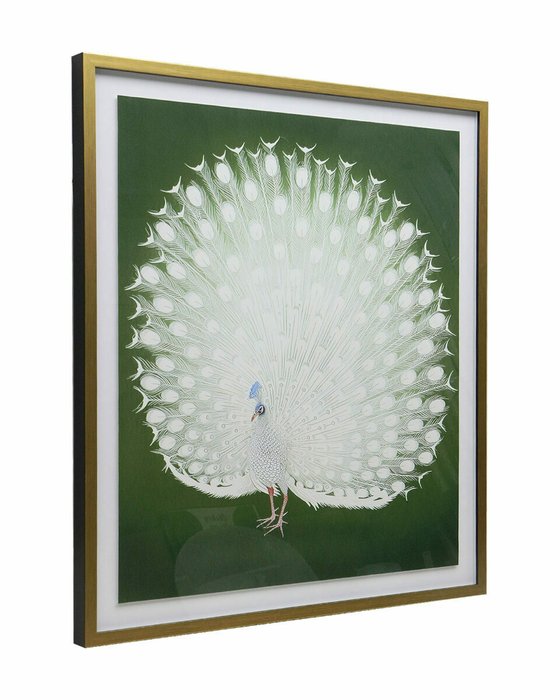Интерьерный постер White Peacock 85х95 бело-зеленого цвета - купить Картины по цене 24800.0 Интерьерный постер White Peacock 85х95 бело-зеленого цвета - купить Картины по цене 24800.0