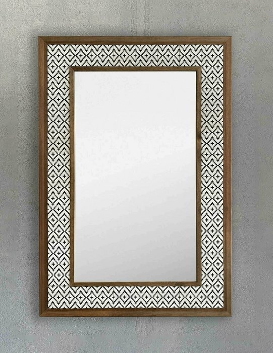 Настенное зеркало 43x63 с каменной мозаикой бело-черного цвета - купить Настенные зеркала по цене 22495.0
