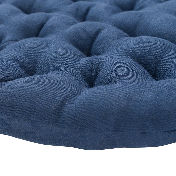 Подушка на стул круглая из стираного льна Essential 40х40x4 синего цвета - лучшие Декоративные подушки в INMYROOM